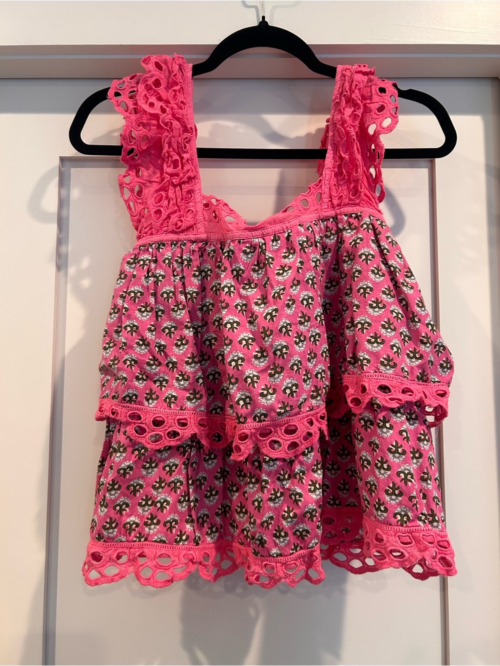 Womens Pink Eyelet Tiered Tank Top